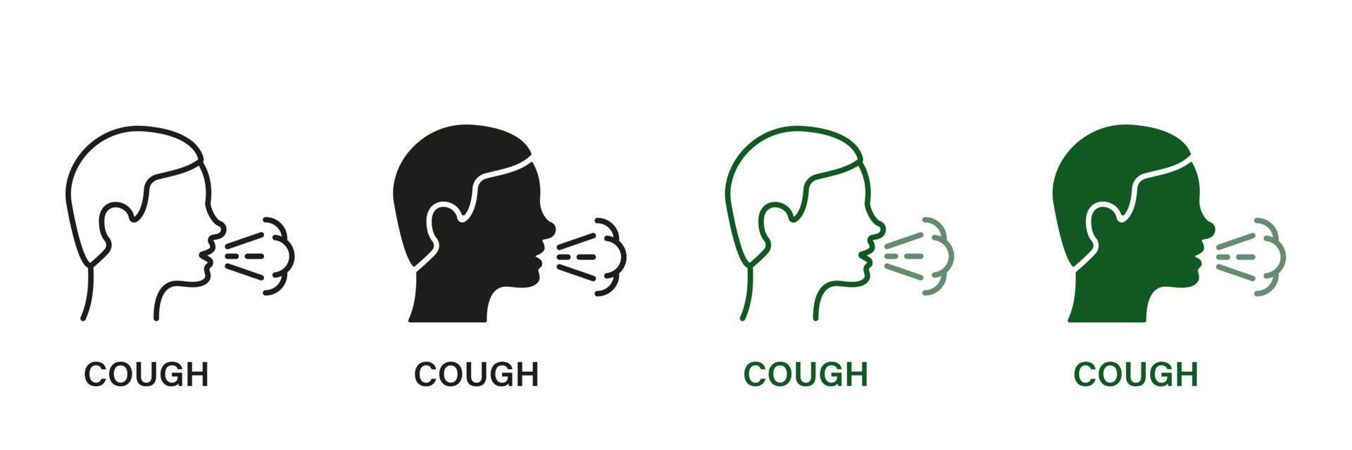 grippe, froid, coronavirus symptômes symbole collection. homme tousser ou éternuement. la toux ligne et silhouette icône ensemble. infectieux maladies, bronchite, tuberculose pictogramme. isolé vecteur illustration.