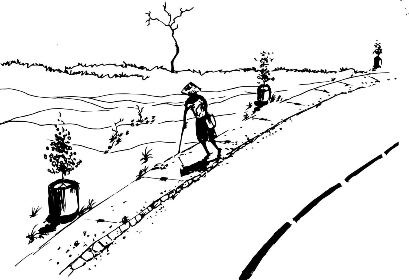 main tiré vecteur la nature illustration vectorisé, avec une homme en marchant sur côté marcher sur principale vue