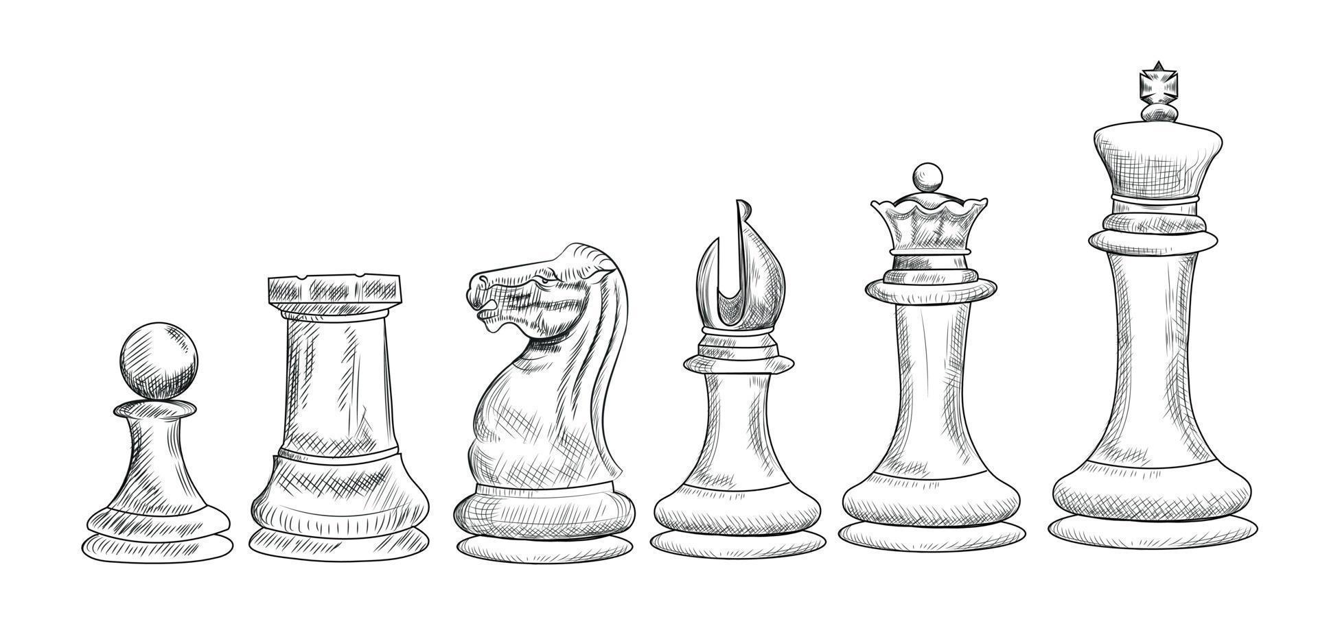 dessiné à la main esquisser ensemble de échecs pièces vecteur illustration