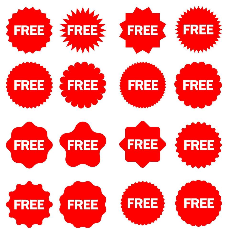 gratuit vecteur Icônes ensemble. rouge badge autocollant illustration signe collection. promotion et publicité.