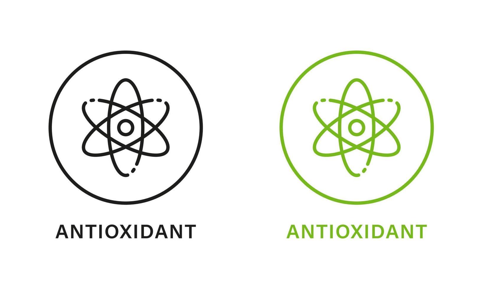 antioxydant ligne vert et noir timbre ensemble. gratuit anti oxydant contour Icônes. en bonne santé biologique la nature ingrédient pictogramme. anti oxydant supplément symbole. isolé vecteur illustration.