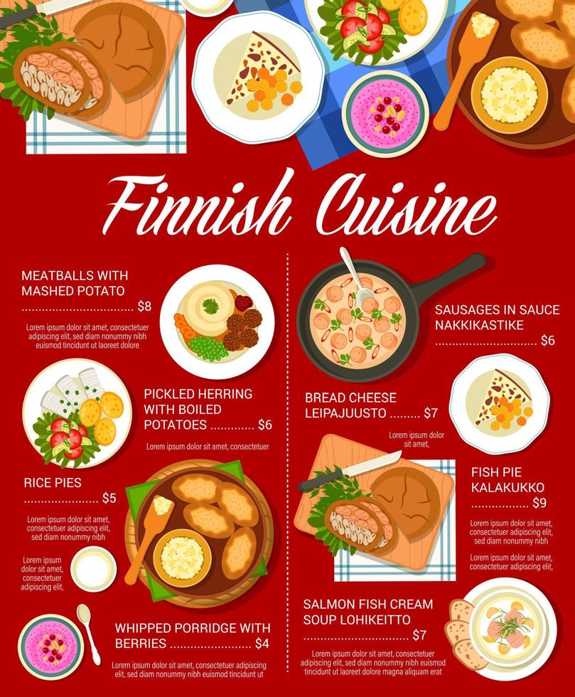 finlandais cuisine restaurant nourriture menu modèle vecteur