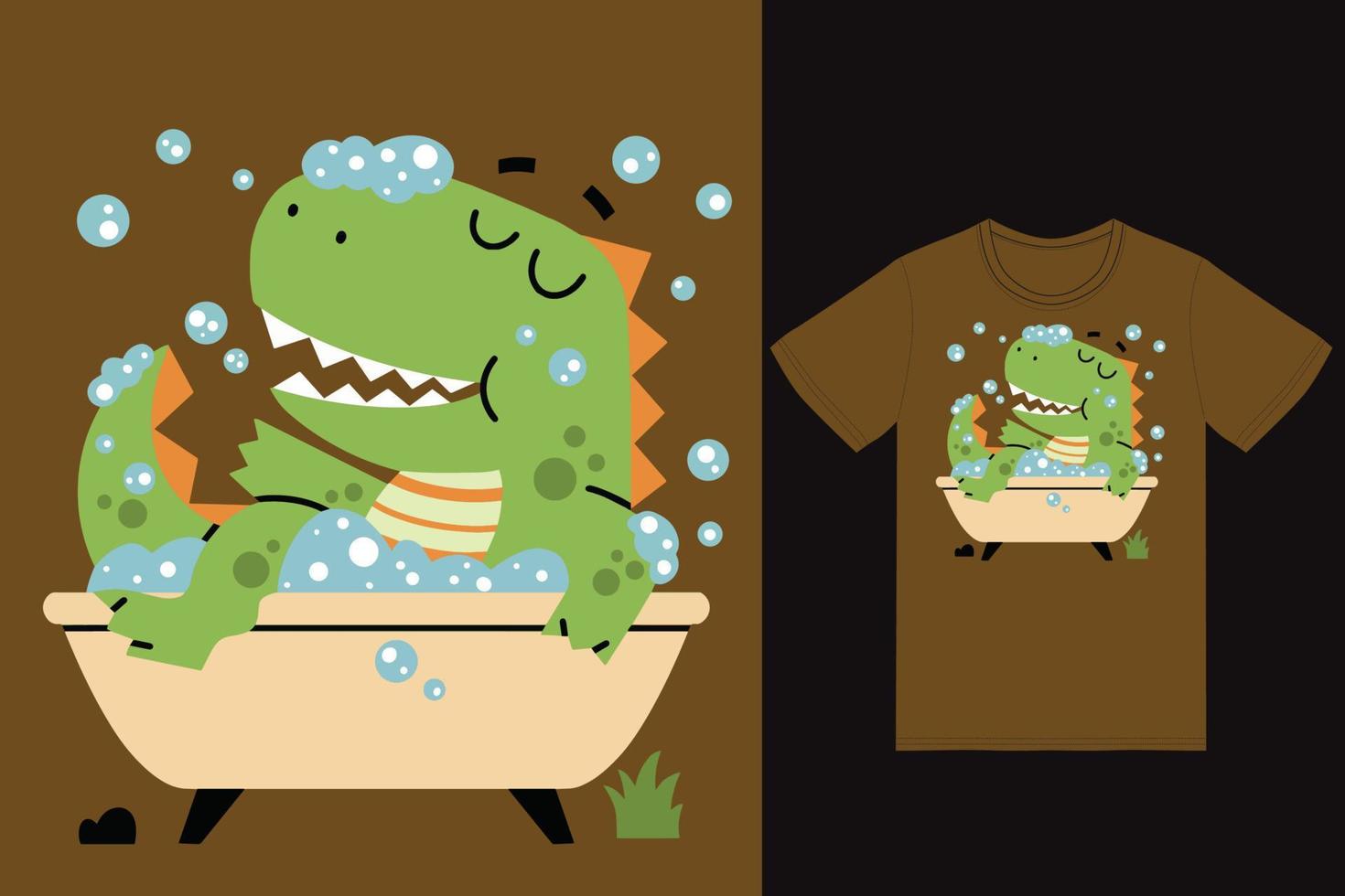 mignonne dinosaure dans baignoire vecteur illustration avec T-shirt conception prime vecteur