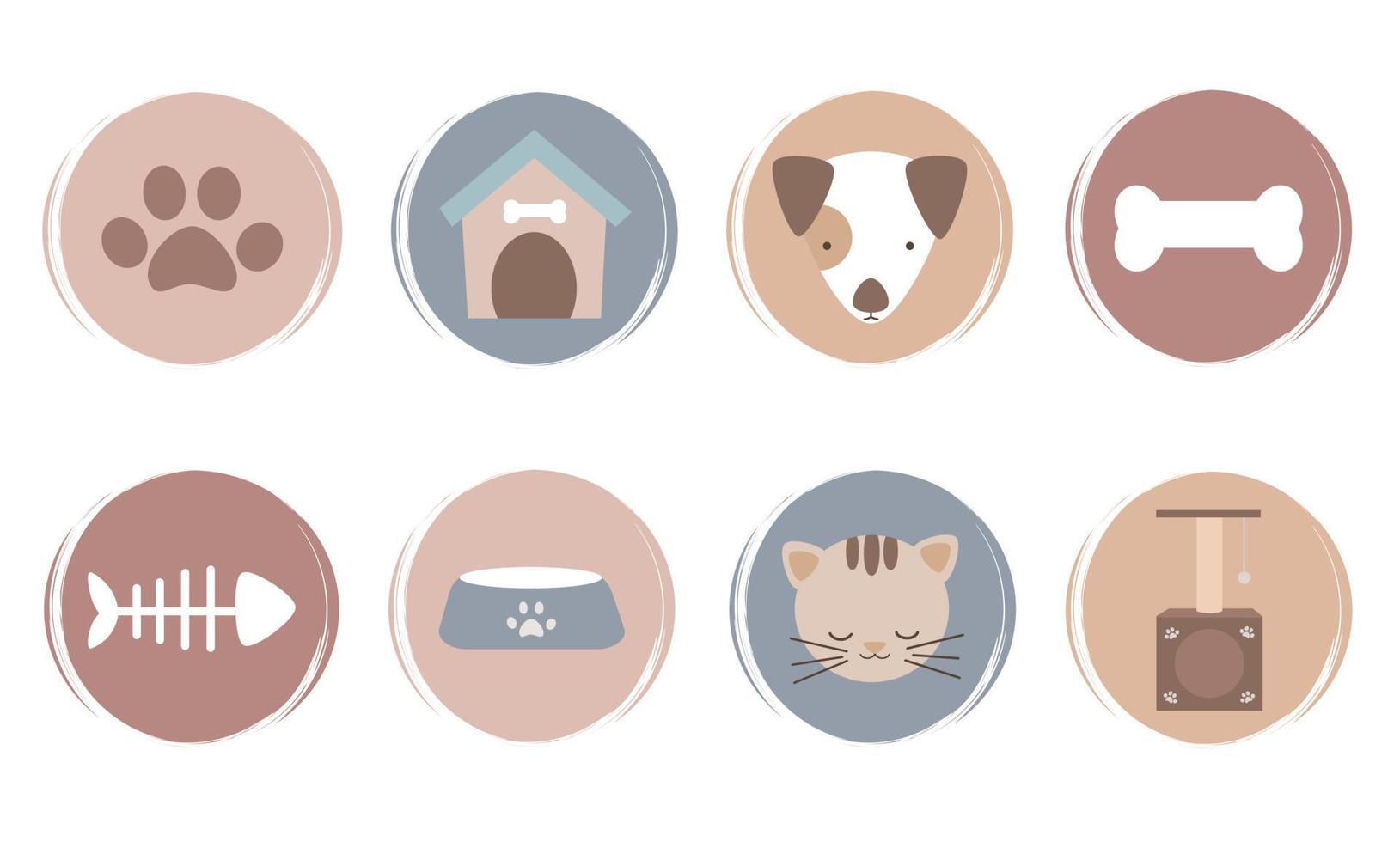 vecteur ensemble de logo conception modèles, Icônes et badges pour social médias points forts couvertures avec mignonne animal de compagnie meubles et éléments