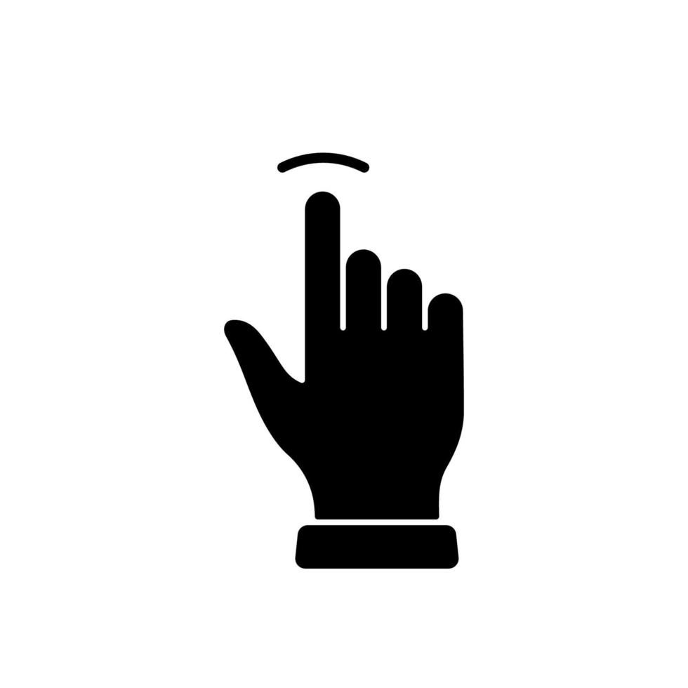 appuyez sur le geste, le curseur de la main de l'icône de silhouette noire de la souris d'ordinateur. cliquez deux fois sur le point de balayage tactile sur le signe du site Web du cyberespace. pictogramme de glyphe de doigt de pointeur. illustration vectorielle isolée. vecteur