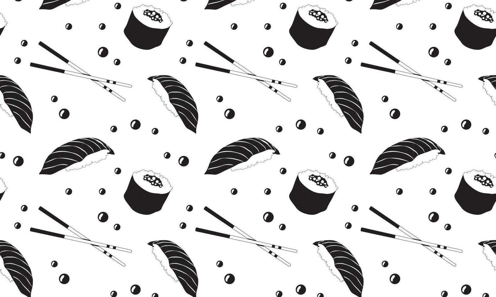noir et blanc modèle Sushi, caviar et des bâtons vecteur