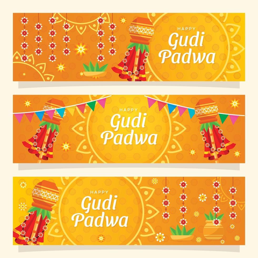 bonne collection de bannières gudi padwa vecteur