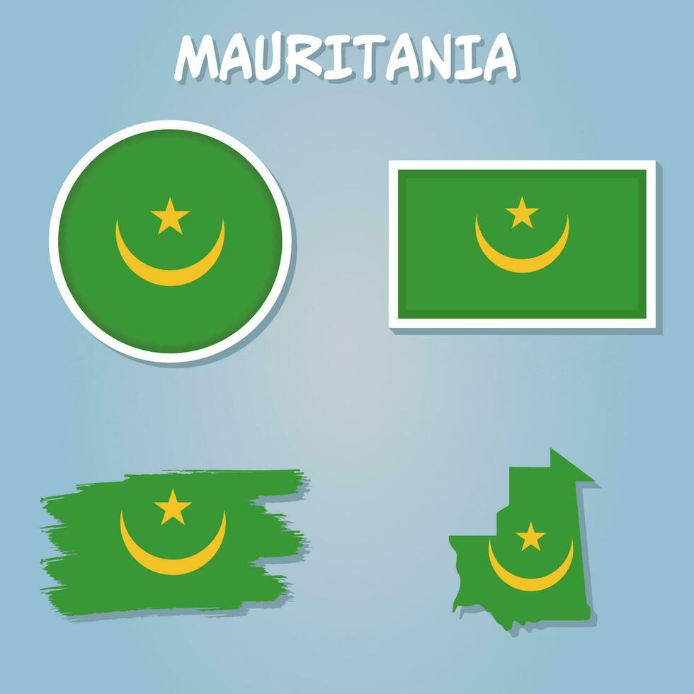 Mauritanie nationale drapeau dans une forme de pays carte. vecteur