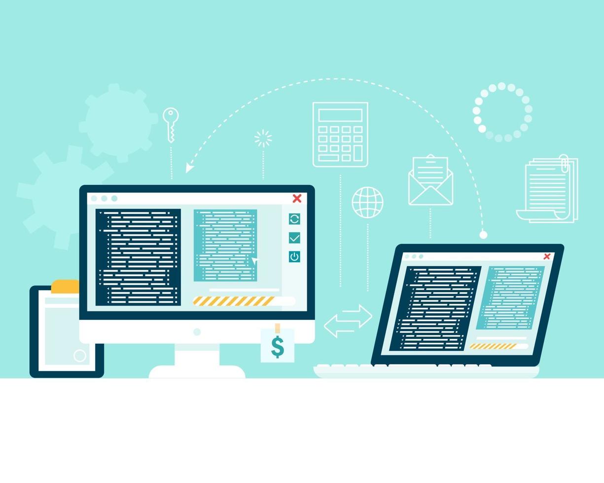 transférer des informations d'un appareil informatique à un autre concept vecteur