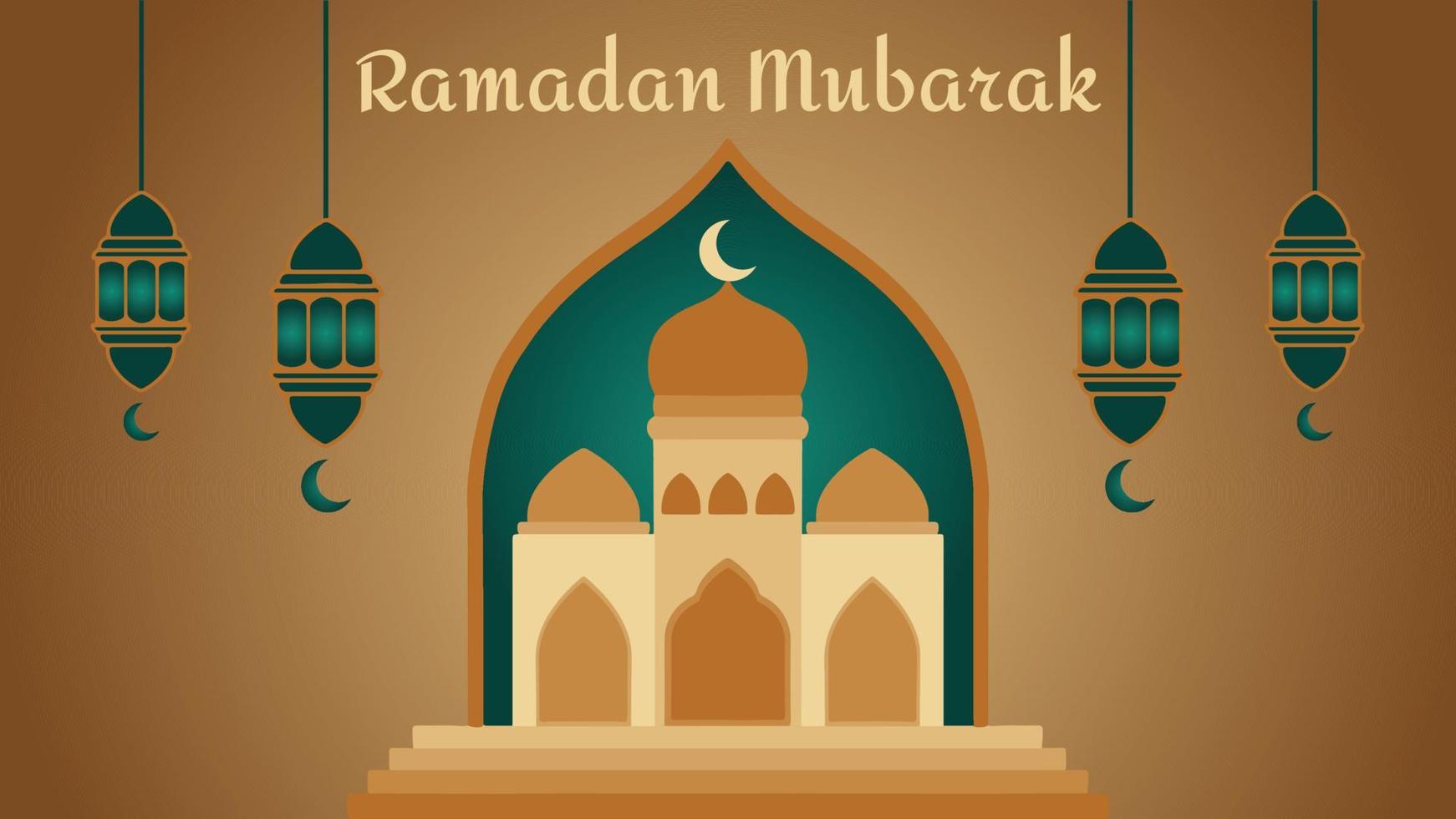 vecteur Ramadan mubarak avec d'or mosquée Contexte est une magnifique vecteur illustration montrant le d'or mosquée bâtiment. là sont aussi lanternes lequel sont une combinaison de or et Couleur vert.