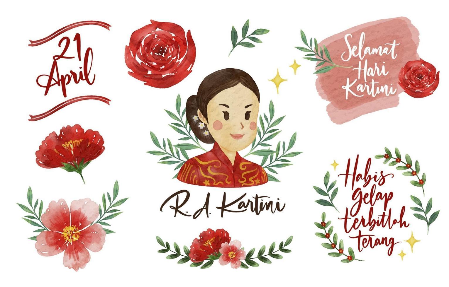 belle aquarelle joyeux jour de kartini autocollant vecteur