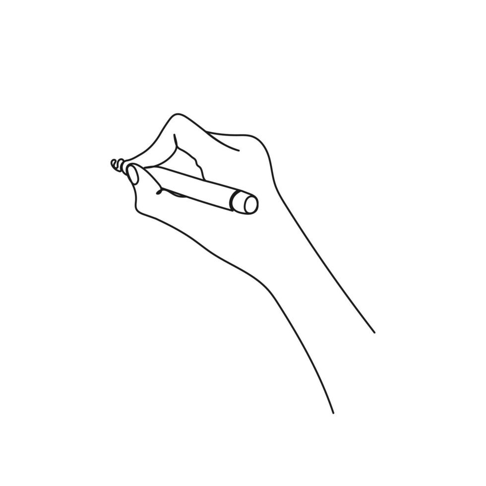 la personne l'écriture sur papier avec encre stylo. un ligne art. main en portant encre stylo ou crayon à dessiner ou écrire. main tiré vecteur illustration.