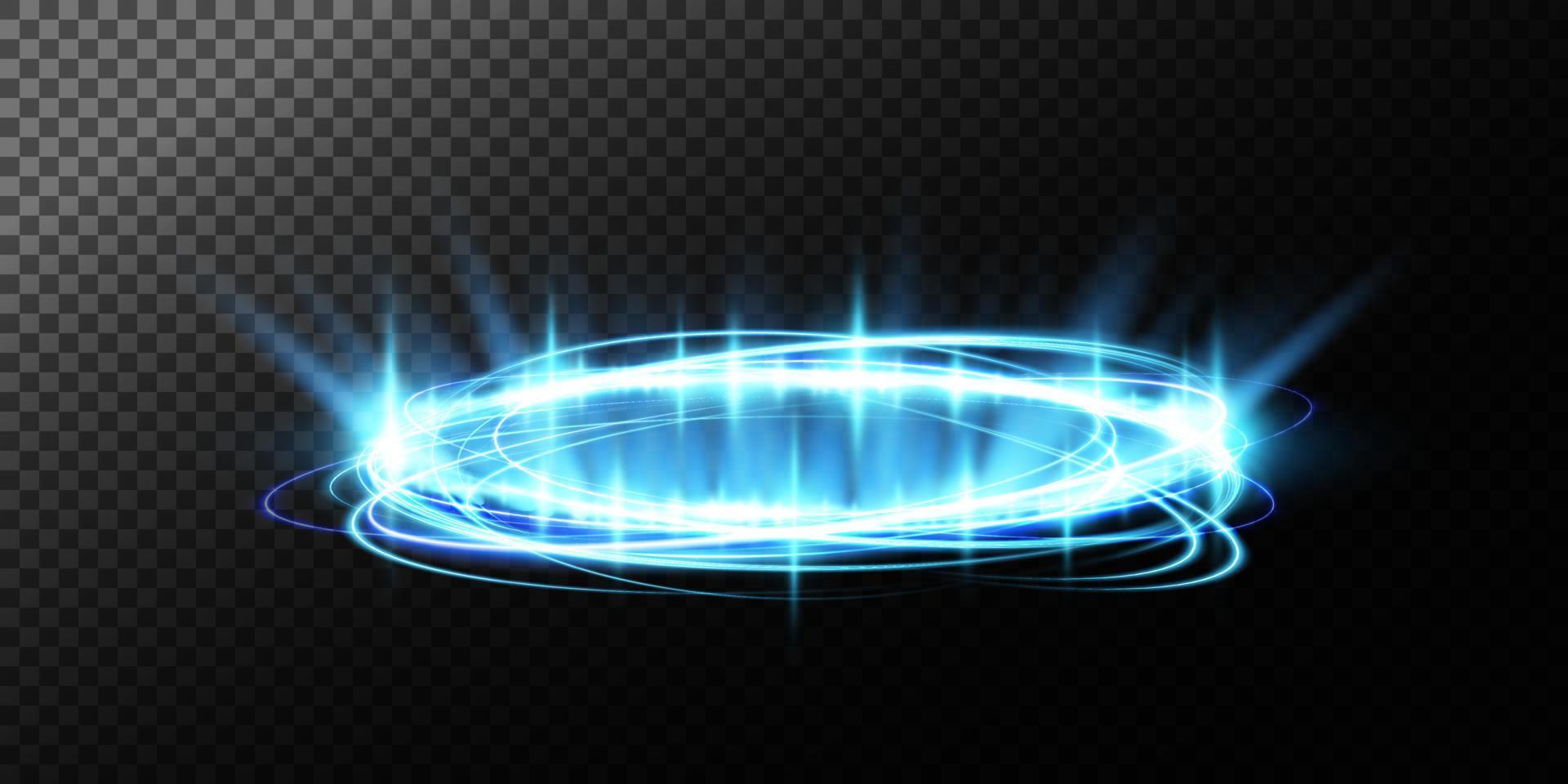 bleu brillant Halo. abstrait embrasé cercles. lumière optique effet Halo sur transparent Contexte avec scintille. vecteur