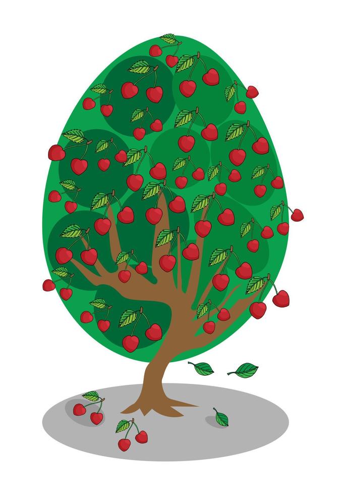vecteur illustration Cerise arbre avec mûr rouge baies