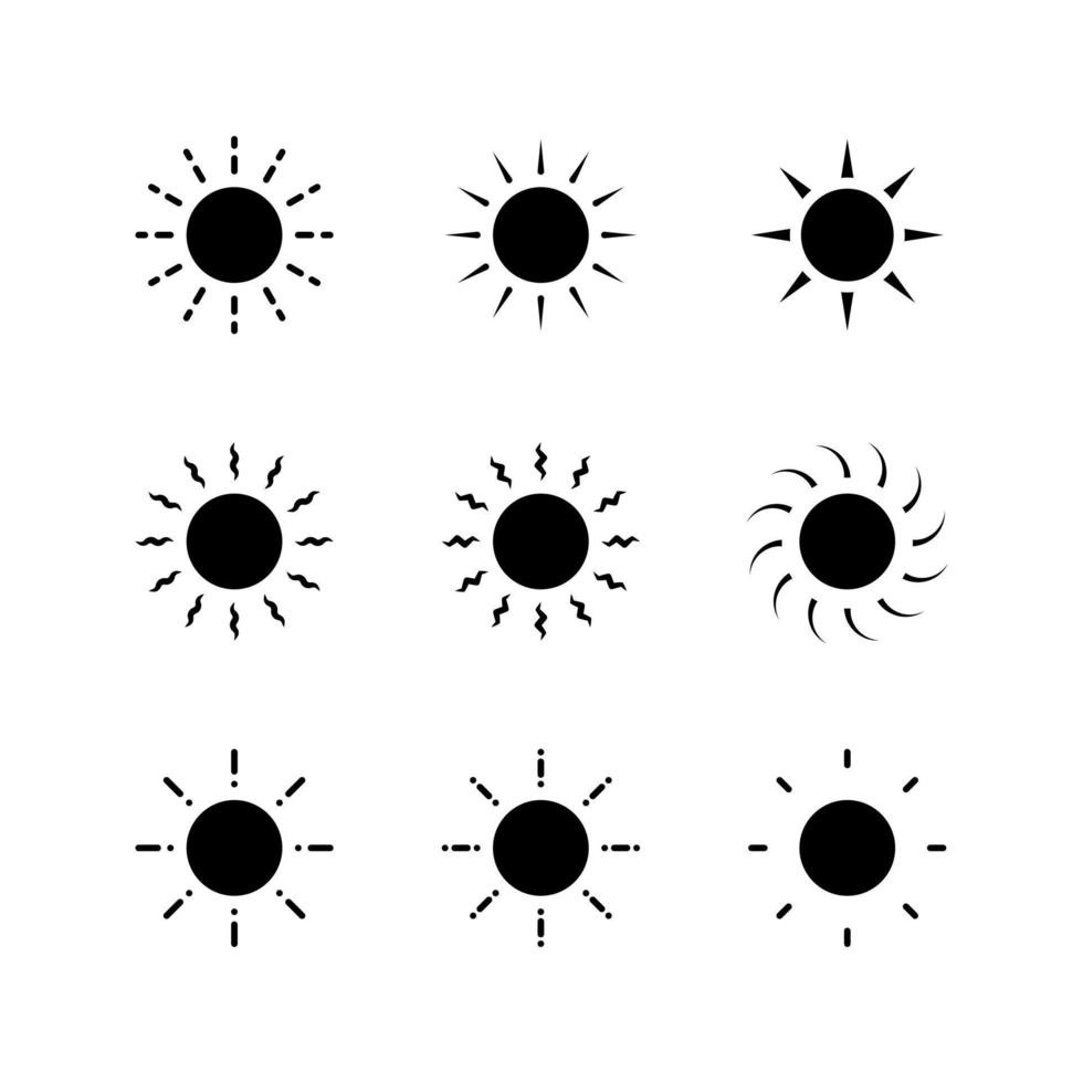 ensemble de Soleil Icônes vecteur pour logo et luminosité symbole avec glyphe ou noir solide style