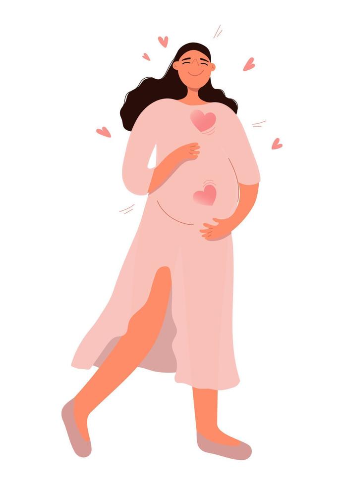 content Enceinte femme attendant pour bébé vecteur illustration