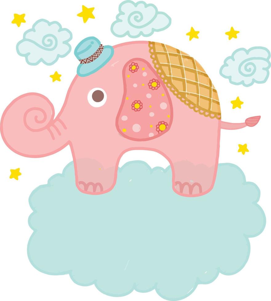 mignonne rose l'éléphant avec chapeau équitation une nuage vecteur