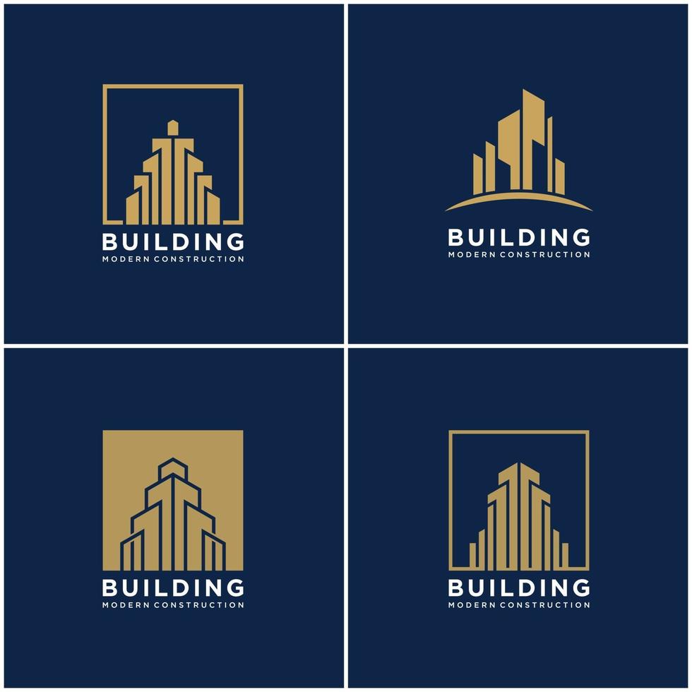définir la construction de lot de conception de logo de construction de collection cartes de visite premium, logos abstraits de construction de ville inspirants modernes. vecteur
