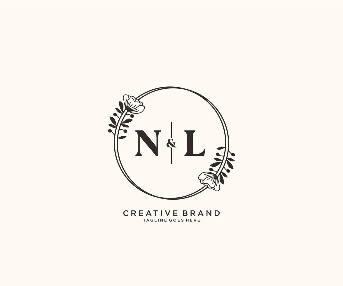 initiale nl des lettres main tiré féminin et floral botanique logo adapté pour spa salon peau cheveux beauté boutique et cosmétique entreprise. vecteur