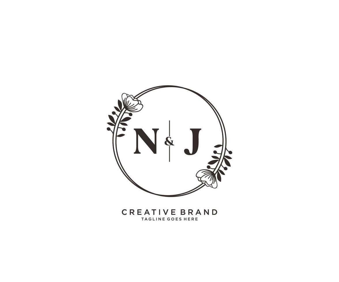 initiale New Jersey des lettres main tiré féminin et floral botanique logo adapté pour spa salon peau cheveux beauté boutique et cosmétique entreprise. vecteur