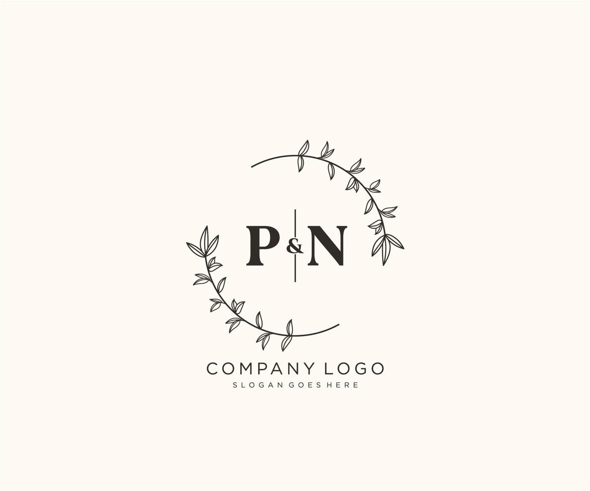 initiale pn des lettres magnifique floral féminin modifiable premade monoline logo adapté pour spa salon peau cheveux beauté boutique et cosmétique entreprise. vecteur