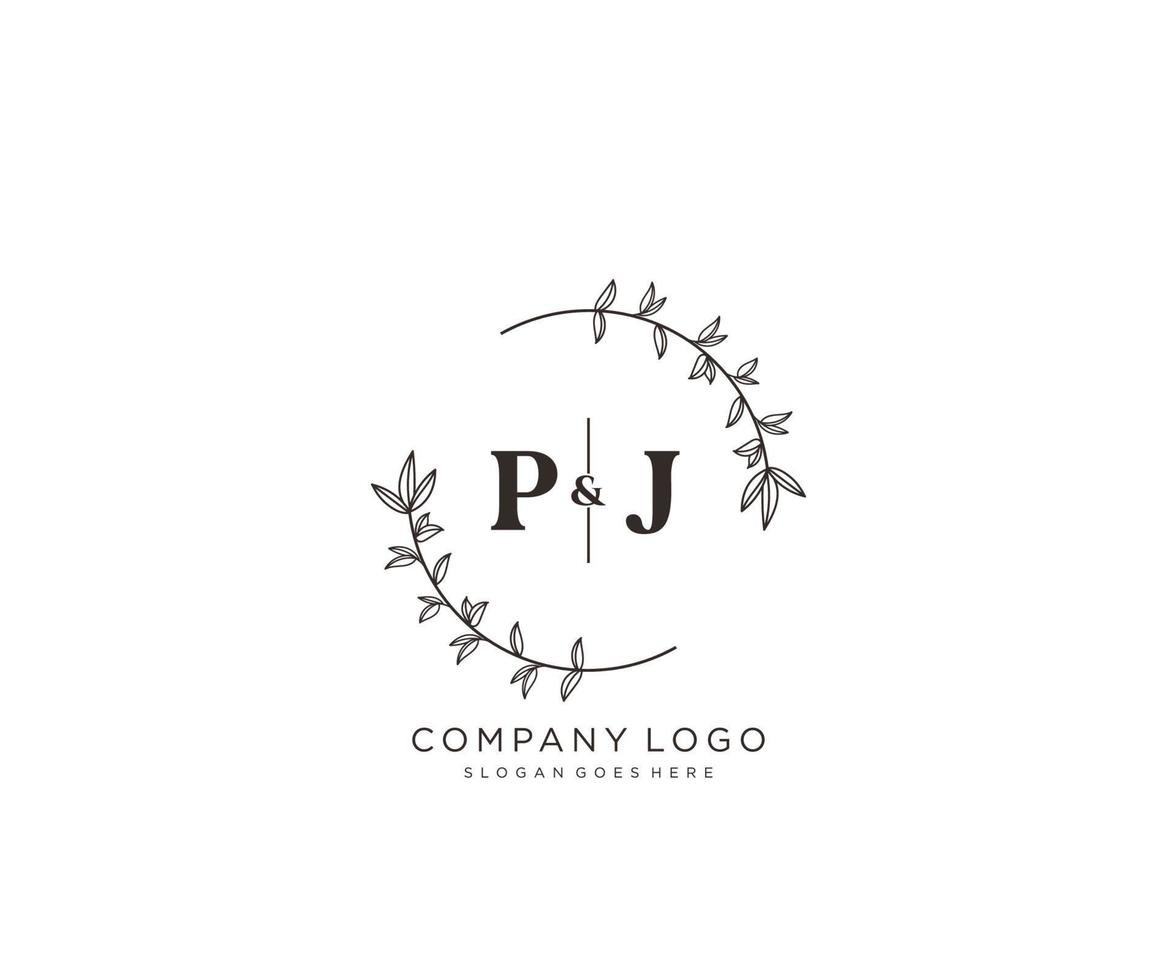 initiale p j des lettres magnifique floral féminin modifiable premade monoline logo adapté pour spa salon peau cheveux beauté boutique et cosmétique entreprise. vecteur