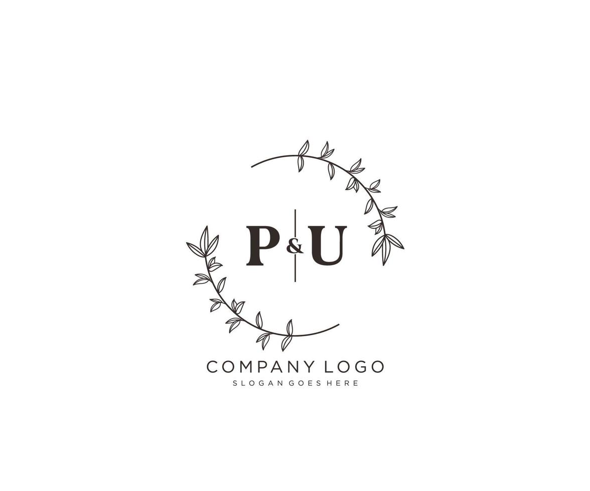 initiale pu des lettres magnifique floral féminin modifiable premade monoline logo adapté pour spa salon peau cheveux beauté boutique et cosmétique entreprise. vecteur