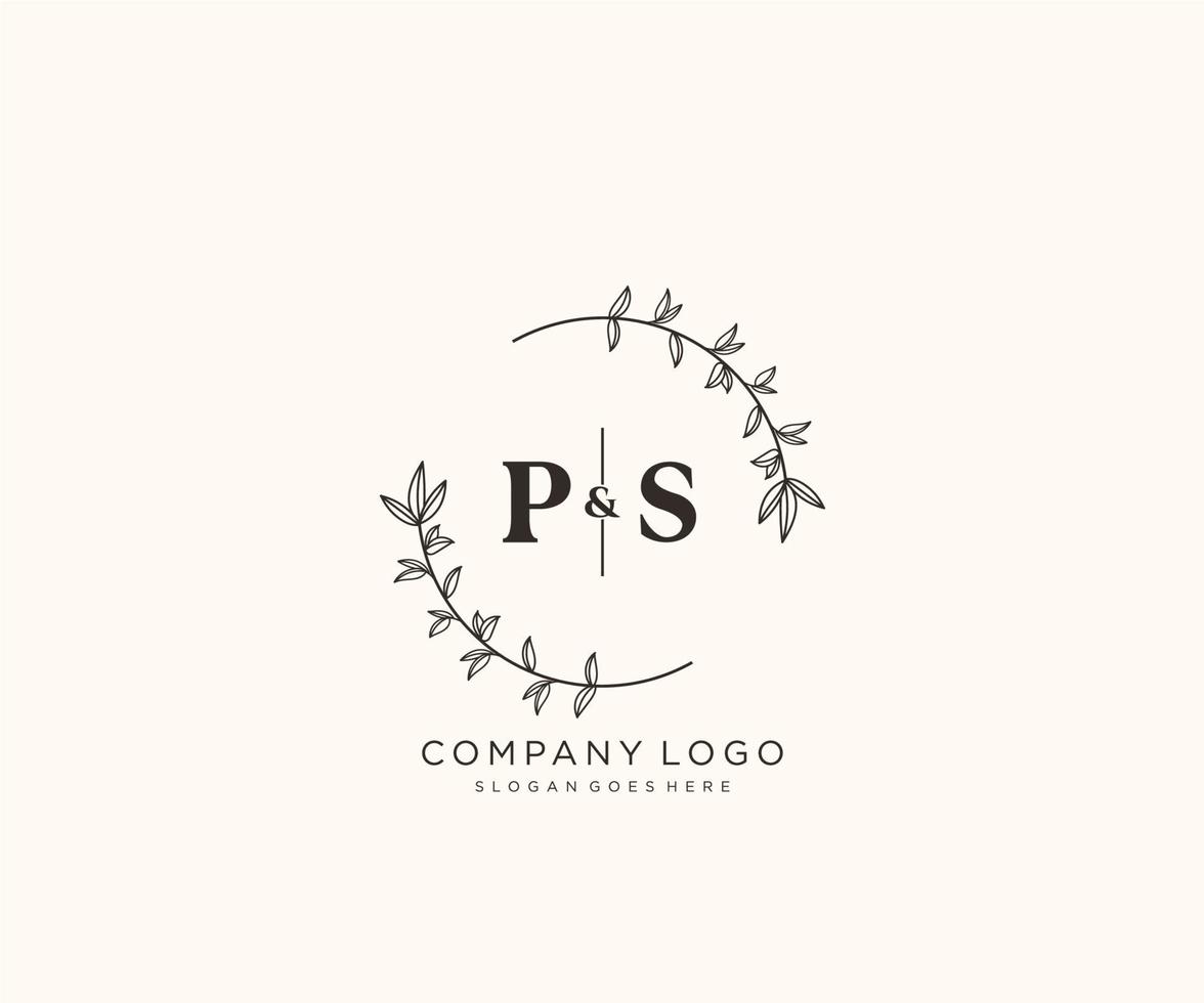 initiale ps des lettres magnifique floral féminin modifiable premade monoline logo adapté pour spa salon peau cheveux beauté boutique et cosmétique entreprise. vecteur