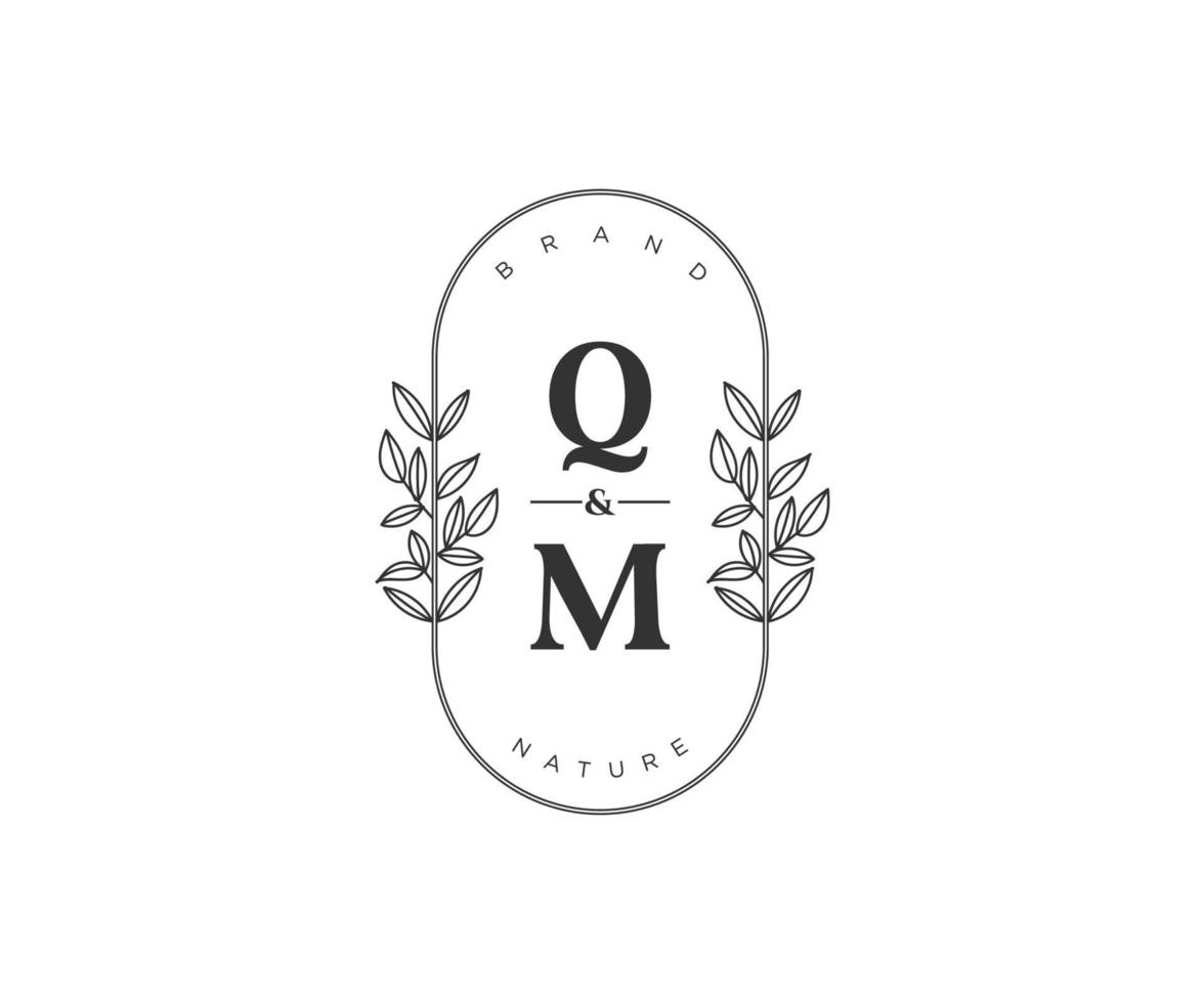 initiale qm des lettres magnifique floral féminin modifiable premade monoline logo adapté pour spa salon peau cheveux beauté boutique et cosmétique entreprise. vecteur