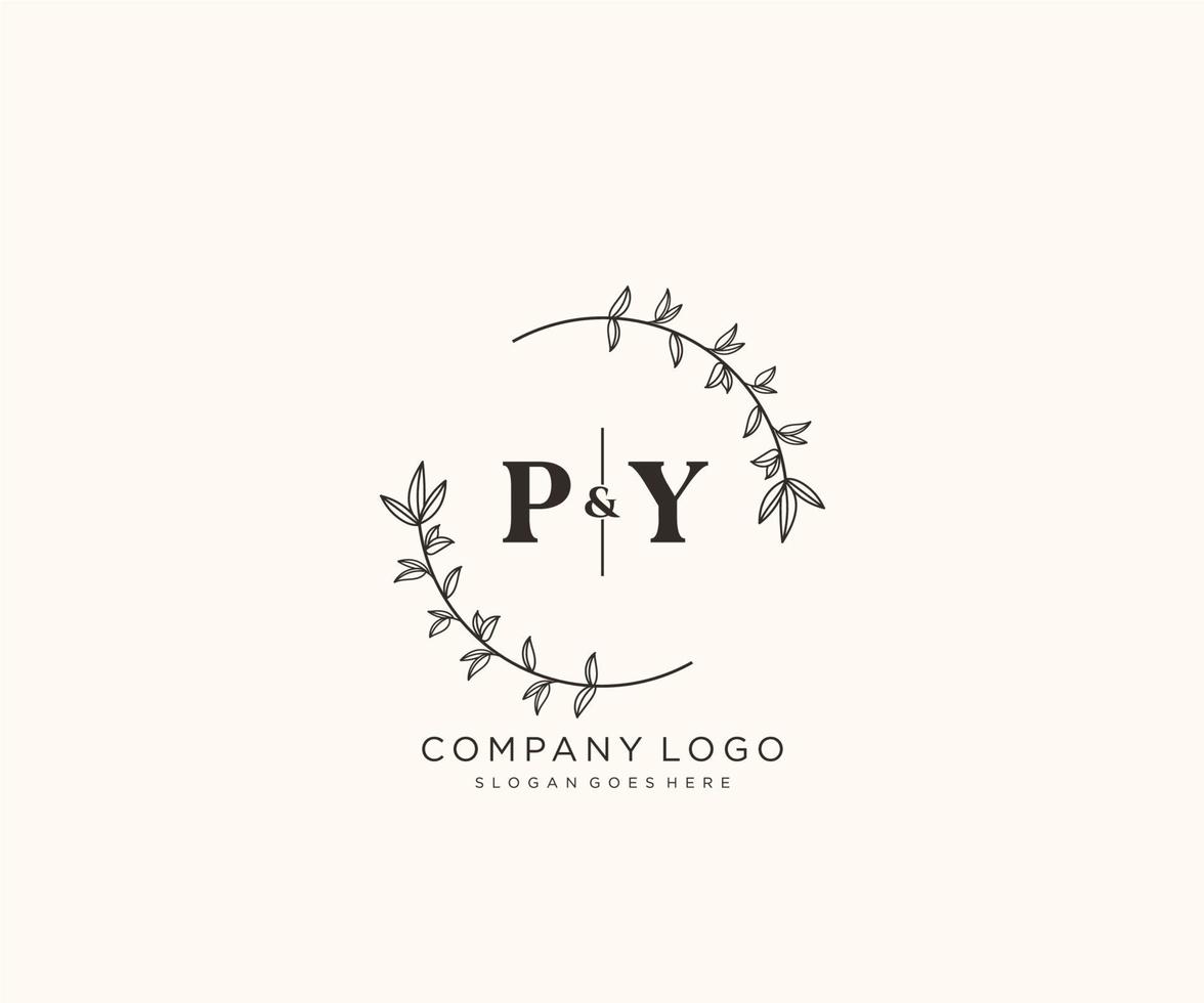 initiale py des lettres magnifique floral féminin modifiable premade monoline logo adapté pour spa salon peau cheveux beauté boutique et cosmétique entreprise. vecteur