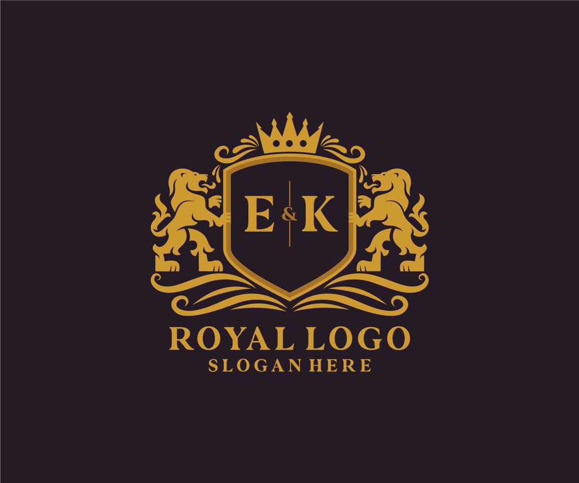 modèle de logo initial ek letter lion royal luxe en art vectoriel pour restaurant, royauté, boutique, café, hôtel, héraldique, bijoux, mode et autres illustrations vectorielles.