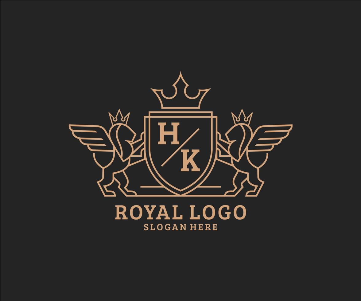 initiale hk lettre Lion Royal luxe héraldique, crête logo modèle dans vecteur art pour restaurant, royalties, boutique, café, hôtel, héraldique, bijoux, mode et autre vecteur illustration.