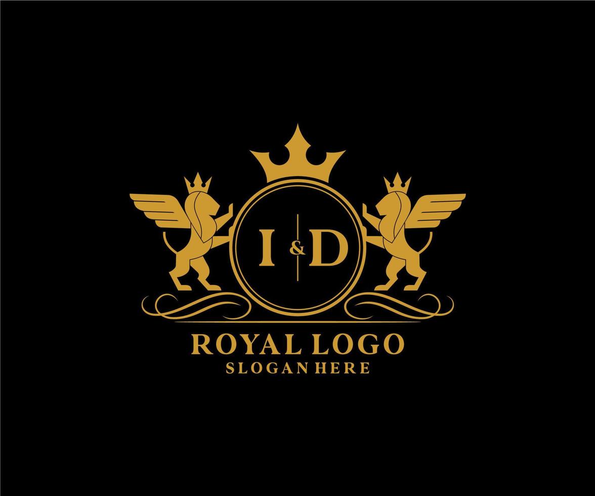 initiale id lettre Lion Royal luxe héraldique, crête logo modèle dans vecteur art pour restaurant, royalties, boutique, café, hôtel, héraldique, bijoux, mode et autre vecteur illustration.