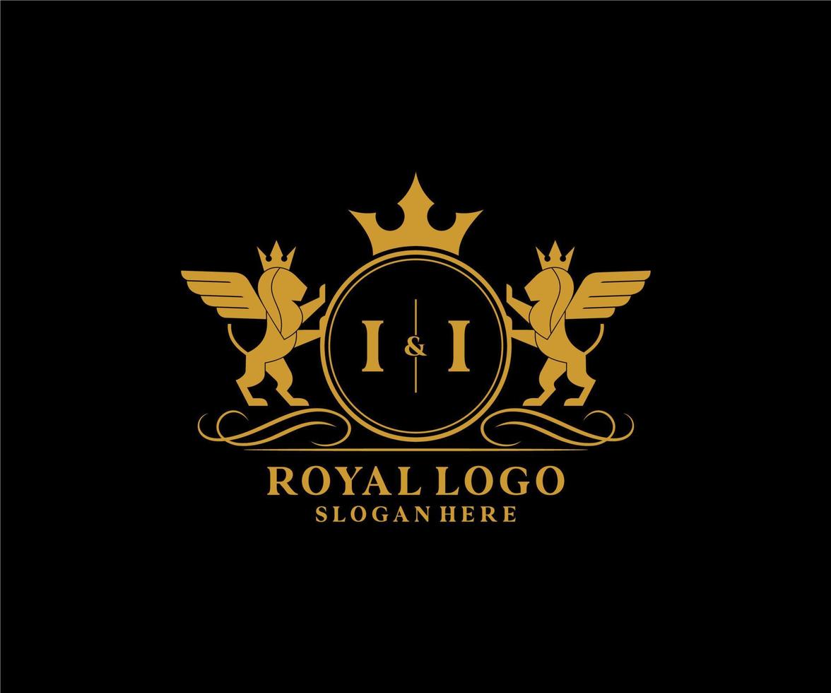 initiale ii lettre Lion Royal luxe héraldique, crête logo modèle dans vecteur art pour restaurant, royalties, boutique, café, hôtel, héraldique, bijoux, mode et autre vecteur illustration.