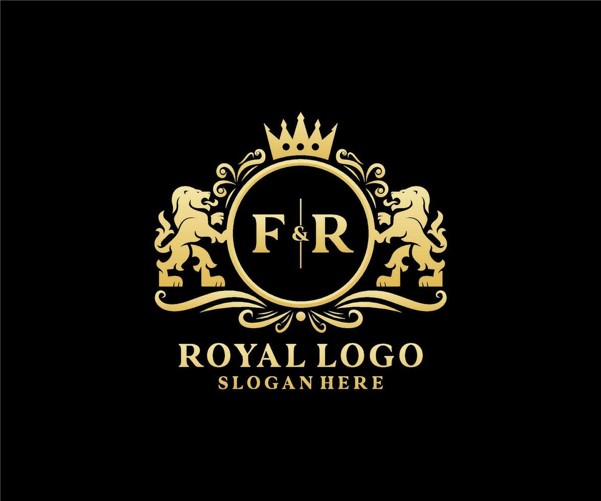 modèle de logo initial fr lettre lion royal luxe en art vectoriel pour restaurant, royauté, boutique, café, hôtel, héraldique, bijoux, mode et autres illustrations vectorielles.
