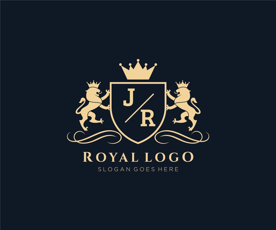 initiale jr lettre Lion Royal luxe héraldique, crête logo modèle dans vecteur art pour restaurant, royalties, boutique, café, hôtel, héraldique, bijoux, mode et autre vecteur illustration.