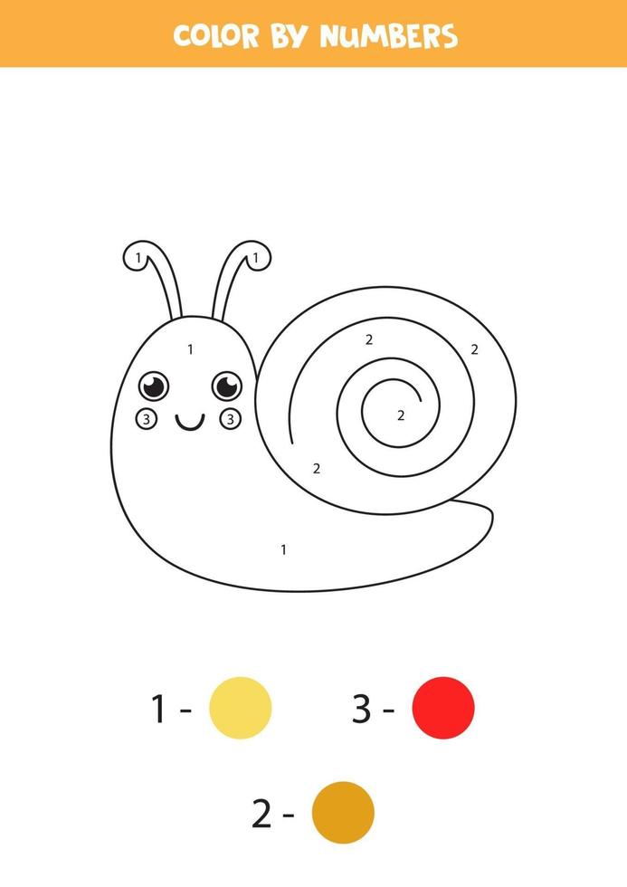 escargot de dessin animé de couleur par numéros. feuille de calcul pour les enfants. vecteur