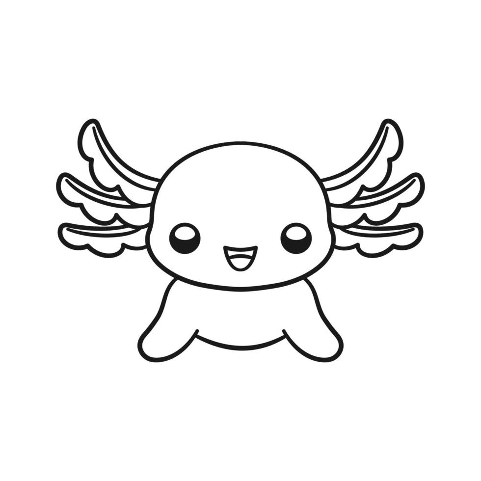 content axolotl tête dessin animé noir et blanc contour vecteur illustration. mignonne sous-marin aquatique animal coloration livre page activité conception pour enfants.