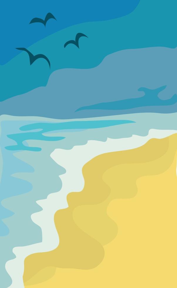 illustration plage de sable ensoleillée et mer bleue vecteur