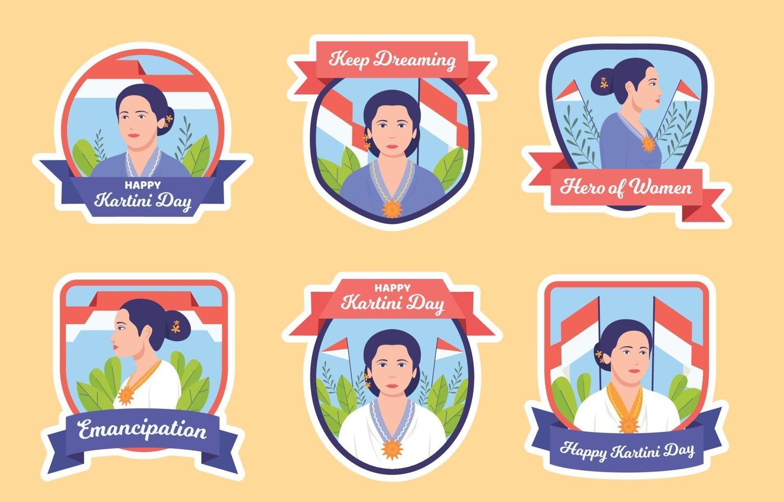 collection de badges happy kartini day vecteur