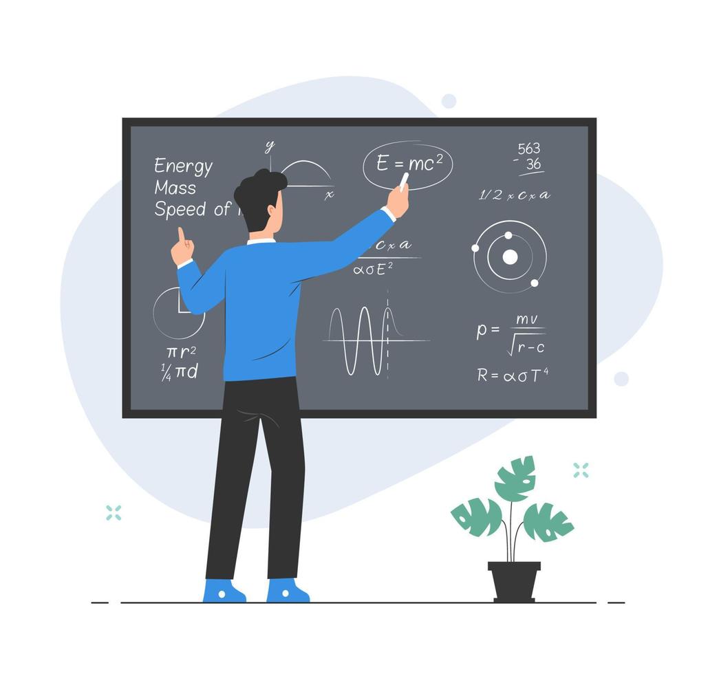 prof expliquant et l'écriture formule sur tableau noir. enseignement concept illustration vecteur