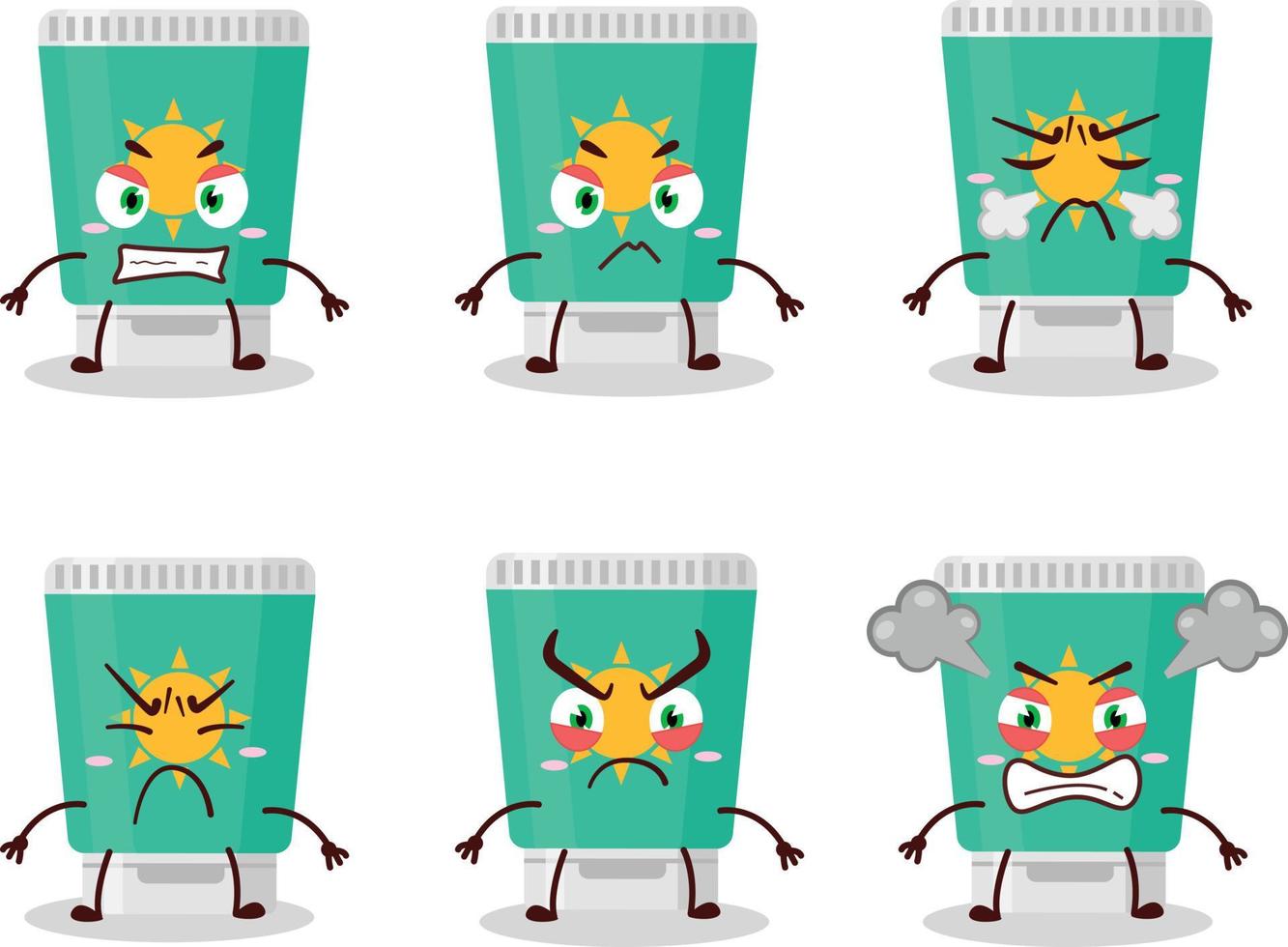 écran solaire dessin animé personnage avec divers en colère expressions vecteur