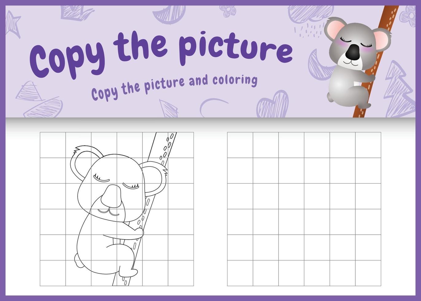 Copiez l'image jeu d'enfants et coloriage avec une illustration de personnage koala mignon vecteur