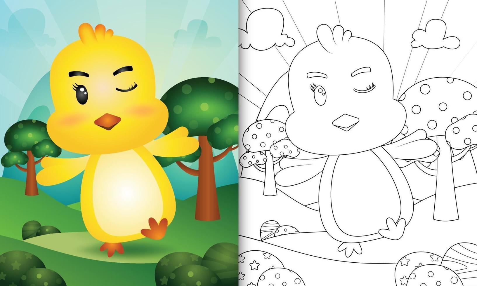 livre de coloriage pour les enfants avec une illustration de personnage de poussin mignon vecteur