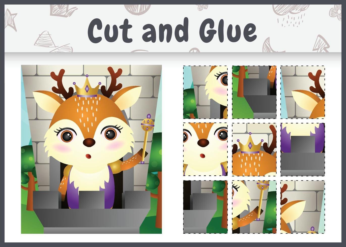 jeu de société pour enfants coupé et collé avec une illustration de personnage de cerf roi mignon vecteur
