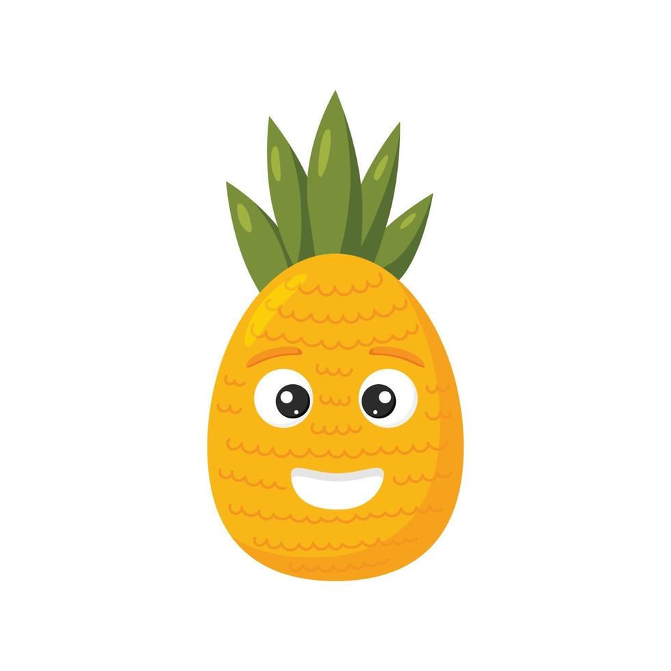 heureux ananas mignon pour les enfants en style cartoon isolé sur fond blanc. fruit drôle de caractère. vecteur