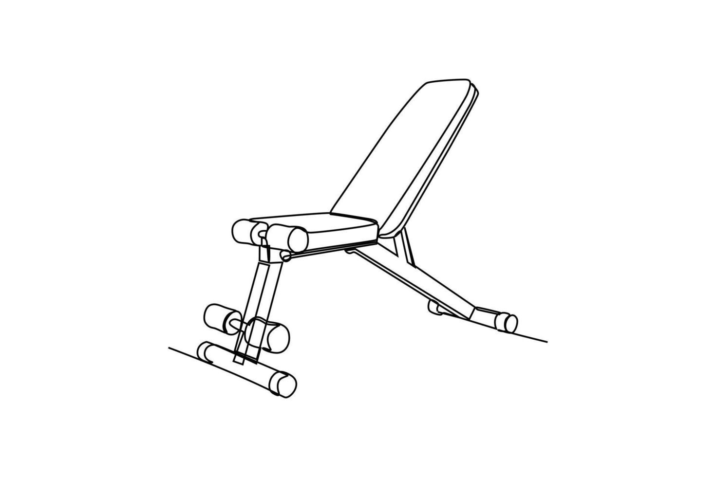 Célibataire une ligne dessin faire des exercices banc pour santé exercer. aptitude outils concept. continu ligne dessin conception graphique vecteur illustration.