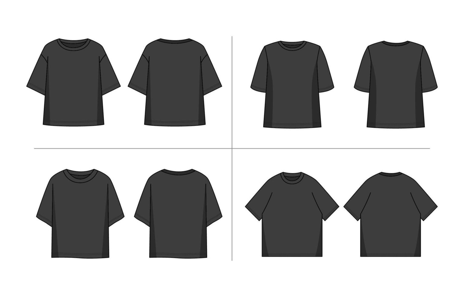 contour surdimensionné T-shirt noir maquette vecteur