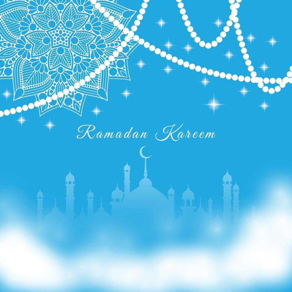 modèle de vecteur de fond de ciel bleu carte de voeux ramadan