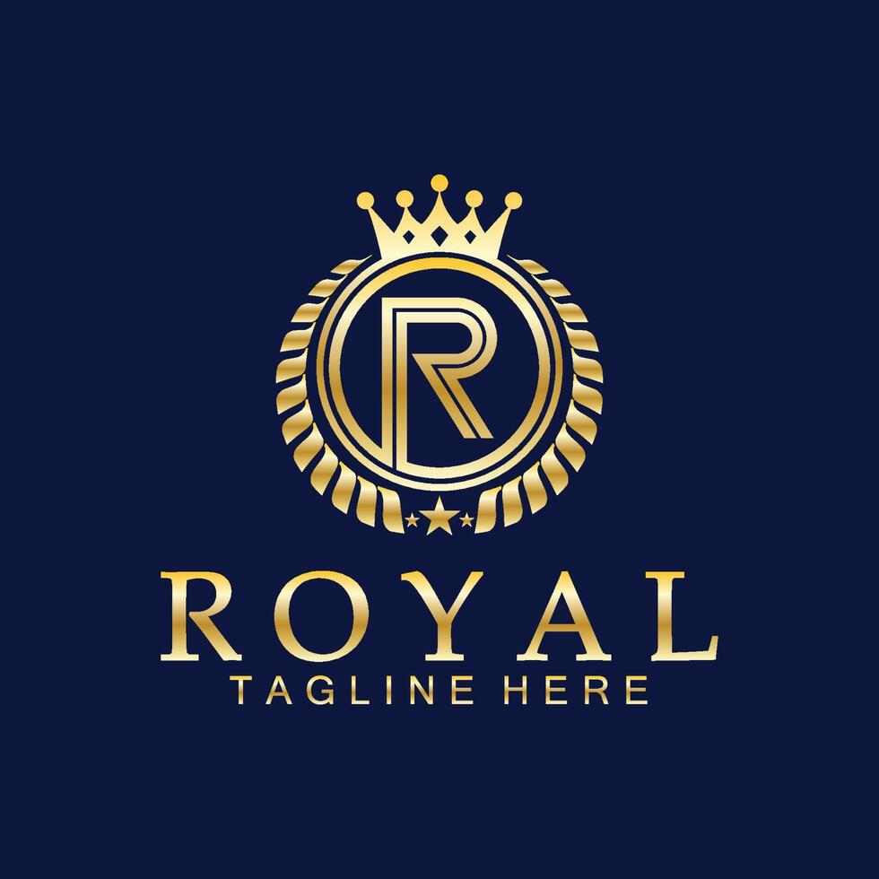 r initiale Royal couronne logo. Royal, roi, reine luxe symbole. Police de caractère emblème. vecteur